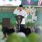 Presiden Prabowo saat menyampaikan sambutannya dalam pembukaan Kongres XVIII Muslimat NU, di Jatim Expo, Surabaya, Senin (10/2/2025). Foto : Rafly / JNR